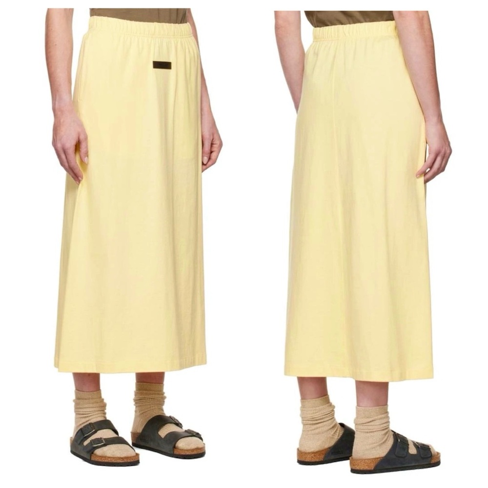 NWT FEAR OF GOD Essentials Midi Skirt 100% Cotton Butter Yellow Size XXS